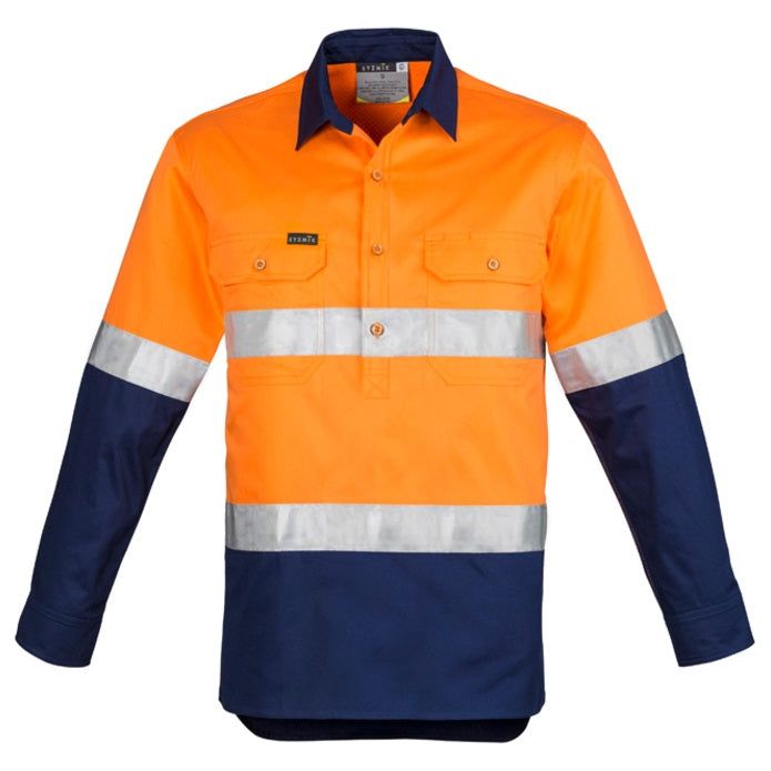 Syzmik Mens Hi Vis Closed Front L/S Shirt - Hoop Taped (ZW550) - Ace Workwear