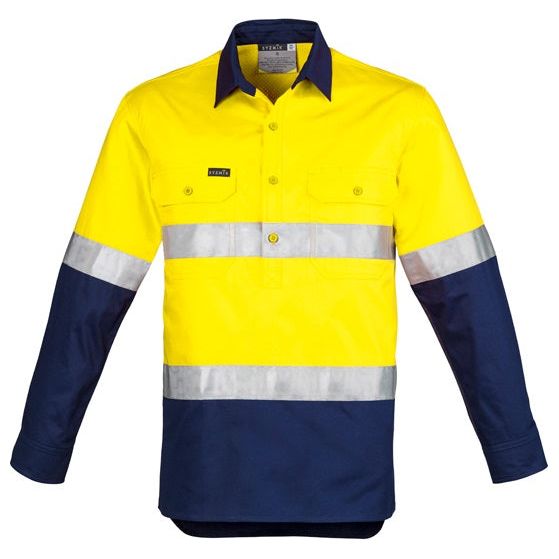 Syzmik Mens Hi Vis Closed Front L/S Shirt - Hoop Taped (ZW550) - Ace Workwear