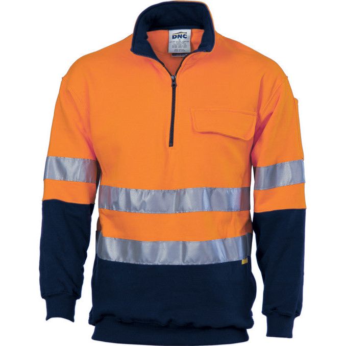 DNC Hi Vis 1/2 Zip Cotton Fleecy Windcheater With 3M Reflective Tape (3925) Hi Vis Half Zip Jumpers DNC Workwear - Ace Workwear