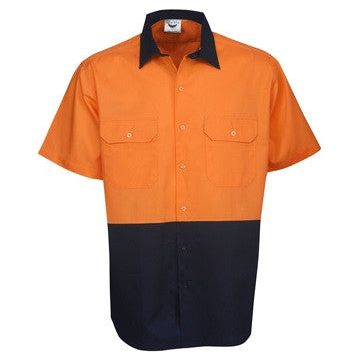 Hi Vis Cotton Twill Shirt Short Sleeve (C82) Hi Vis Shirts Blue Whale - Ace Workwear