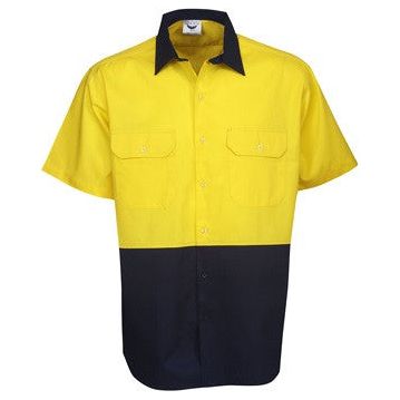 Hi Vis Cotton Twill Shirt Short Sleeve (C82) Hi Vis Shirts Blue Whale - Ace Workwear