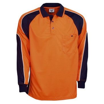 Hi Vis Micro Mesh Side Panel Polo Long Sleeve (P86) Hi Vis Polo With Designs Blue Whale - Ace Workwear