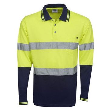 Hi Vis Micro Mesh Polo with Reflective Tape Long Sleeve (P91) Hi Vis Polo With Tape Blue Whale - Ace Workwear