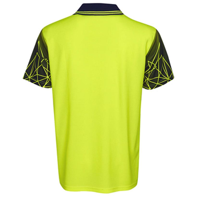 Hi Vis Polo Shirt Short Sleeve Astronomic Design Sublimation Printed (P66) Hi Vis Polo With Designs Blue Whale - Ace Workwear