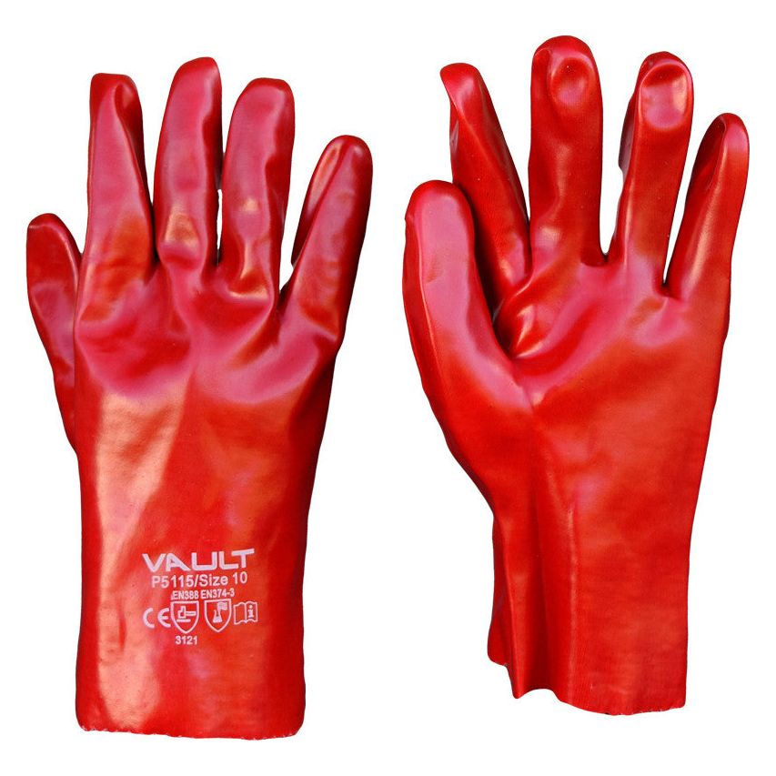 Vault Red PVC 27cm Short Gloves - Carton (120 Pairs) - Ace Workwear (8631182541)